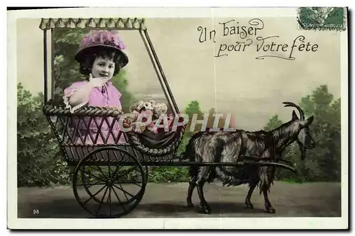 Cartes postales Chevre Enfant Un baiser pour votre fete