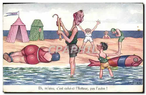 Cartes postales Humour Plage Femme Forte Poisson