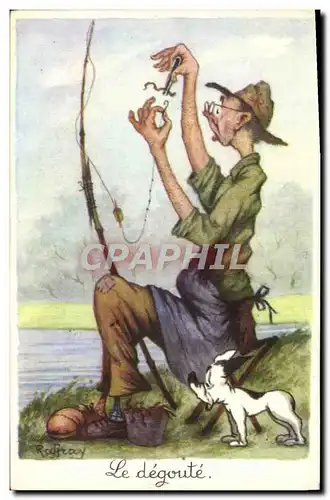 Cartes postales Humour Peche Pecheur Le degoute Chien