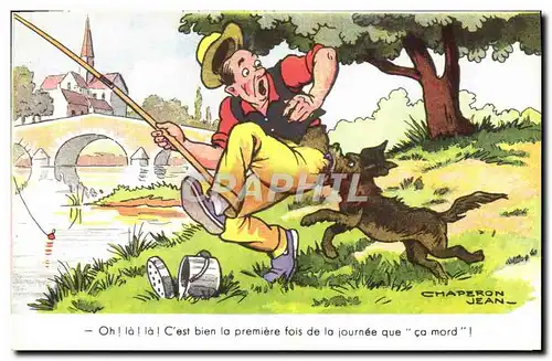 Cartes postales Humour Peche Pecheur Chien Jean Chaperon
