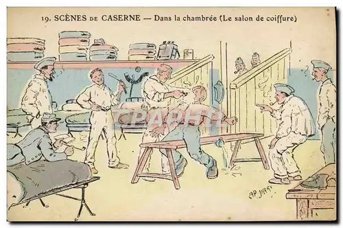Cartes postales Militaria Dans la chambree Le salon de coiffure Coiffeur