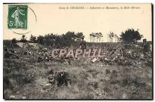 Cartes postales Militaria Camp de Chalons Infanterie en manoeuvre La halte horaire