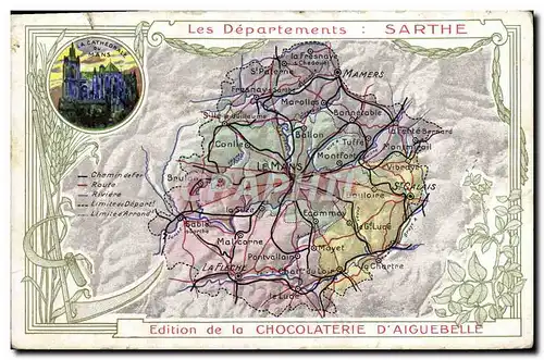 Ansichtskarte AK Carte geographique Chocolaterie d&#39Aiguebelle Sarthe