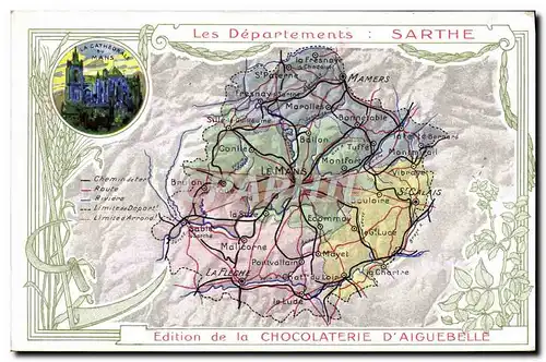 Ansichtskarte AK Carte geographique Chocolaterie d&#39Aiguebelle Sarthe