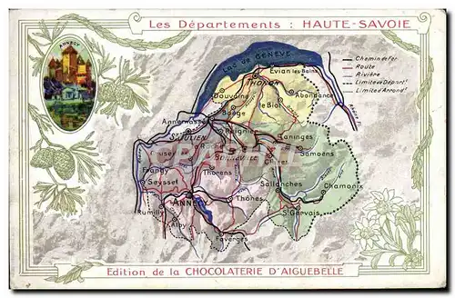 Cartes postales Carte geographique Chocolaterie d&#39Aiguebelle Haute Savoie Annecy