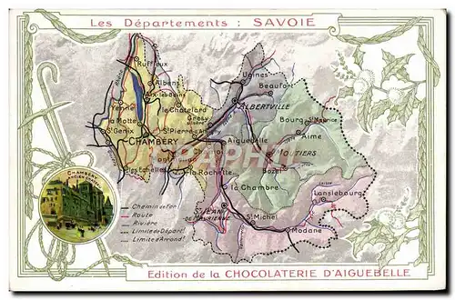 Cartes postales Carte geographique Chocolaterie d&#39Aiguebelle Savoie Chambery