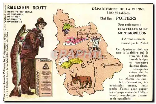 Cartes postales Carte geographique Emulsion Scott Vienne Poitiers Poisson