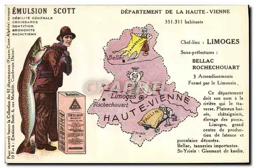 Cartes postales Carte geographique Emulsion Scott Haute-Vienne Limoges Poisson
