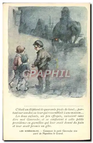 Cartes postales Fantaisie Illustrateur Poulbot Victor Hugo Les Miserables Elephant