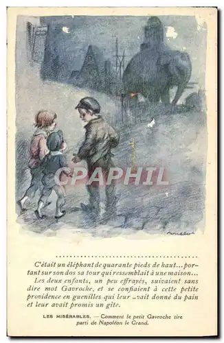 Cartes postales Fantaisie Illustrateur Poulbot Victor Hugo Les Miserables Elephant