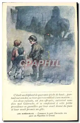 Cartes postales Fantaisie Illustrateur Poulbot Victor Hugo Les Miserables Elephant