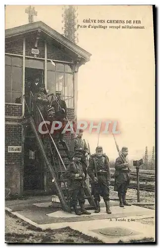 Cartes postales Greve des chemins de fer Poste d&#39aiguillage occupe militairement Train TOP