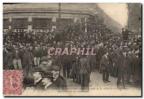 Cartes postales Paris 1er Mai 1906 Curieux et manifestants Statue de la Republique