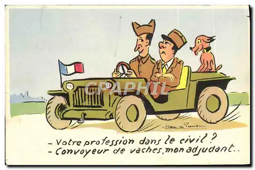 Cartes postales Humour Votre profession dans le civil Adjudant Soldat Militaria