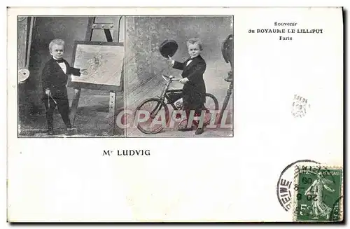 Cartes postales Foklore Nain Royaume de Lilliput Paris Mr Ludwig Velo Cycle