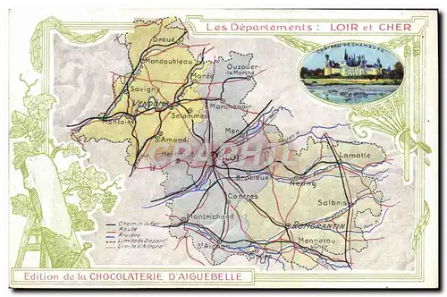 Cartes postales Cartes Geographiques Chocolaterie d&#39Aiguebelle Loir et Cher Chateau de Chambord