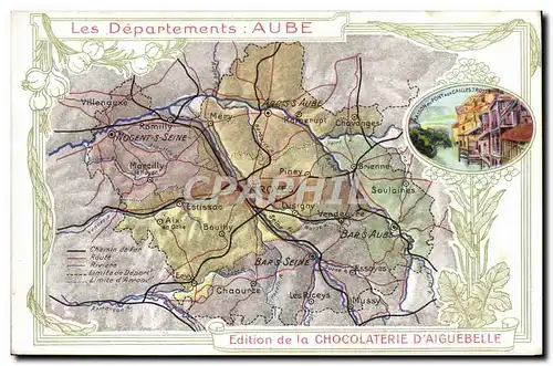 Ansichtskarte AK Cartes Geographiques Chocolaterie d&#39Aiguebelle Aube Pont aux Cailles Troyes