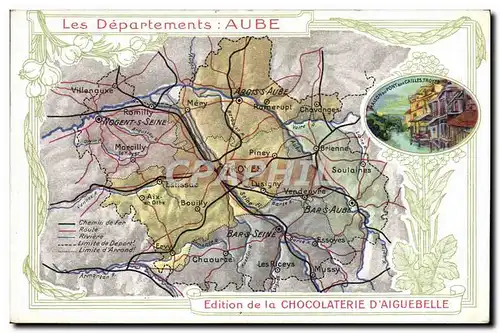 Ansichtskarte AK Cartes Geographiques Chocolaterie d&#39Aiguebelle Aube Pont aux Cailles Troyes