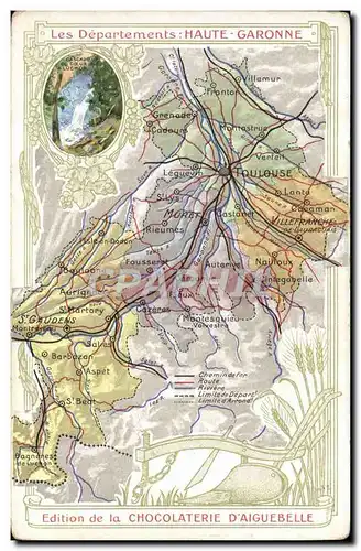 Ansichtskarte AK Cartes Geographiques Chocolaterie d&#39Aiguebelle Haute Garonne Cascade du coeur de Luchon