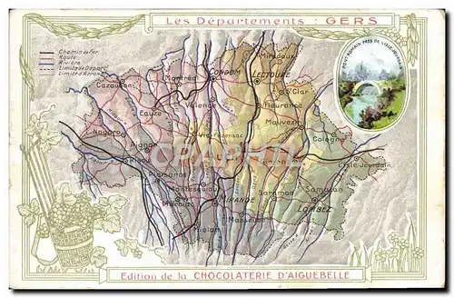 Ansichtskarte AK Cartes Geographiques Chocolaterie d&#39Aiguebelle Gers Pont Romain pres de l&#39Isle Jourdain