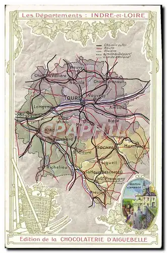 Cartes postales Cartes Geographiques Chocolaterie d&#39Aiguebelle Indre et Loire Chateau d&#39Amboise