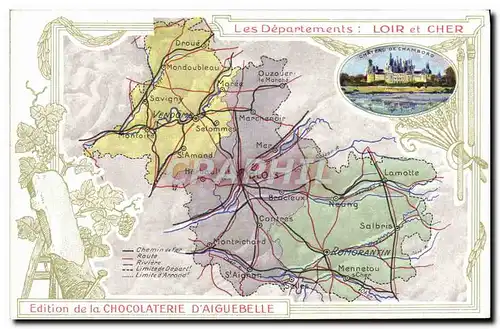 Cartes postales Cartes Geographiques Chocolaterie d&#39Aiguebelle Loir et Cher Chateau de Chambord