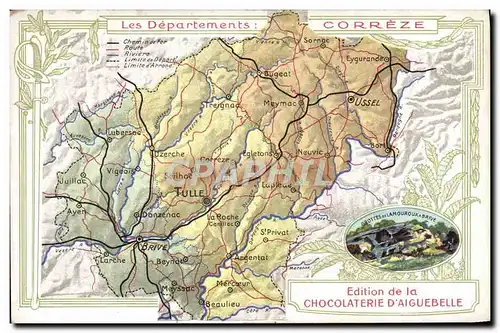 Ansichtskarte AK Cartes Geographiques Chocolaterie d&#39Aiguebelle Correze Grottes de Lamouroux a Brive