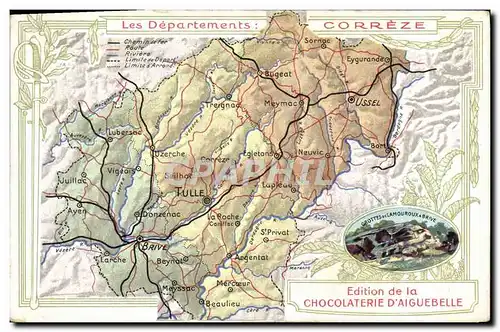 Ansichtskarte AK Cartes Geographiques Chocolaterie d&#39Aiguebelle Correze Grottes de Lamouroux a Brive