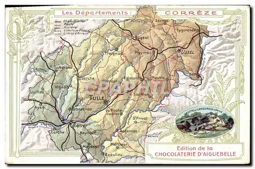 Cartes postales Cartes Geographiques Chocolaterie d&#39Aiguebelle Correze Grottes de Lamouroux a Brive