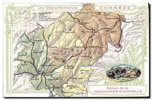 Ansichtskarte AK Cartes Geographiques Chocolaterie d&#39Aiguebelle Correze Grottes de Lamouroux a Brive