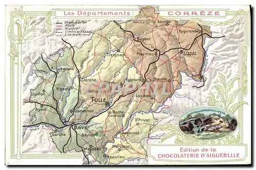 Cartes postales Cartes Geographiques Chocolaterie d&#39Aiguebelle Correze Grottes de Lamouroux a Brive