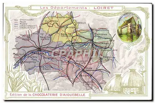 Ansichtskarte AK Cartes Geographiques Chocolaterie d&#39Aiguebelle Loiret Chateau de Sully sur Loire