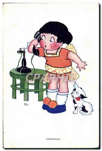 Ansichtskarte AK Fantaisie Telephone Enfant Chien Deception