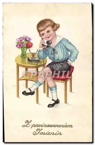 Ansichtskarte AK Fantaisie Telephone Enfant