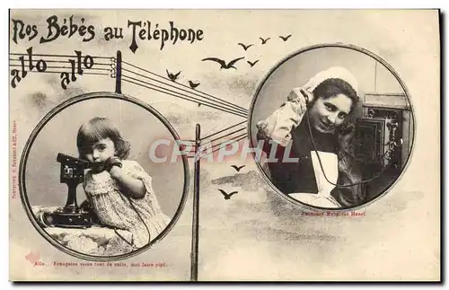 Cartes postales Fantaisie Telephone Nos bebes au telephone