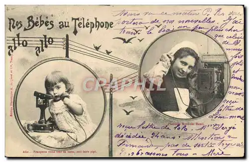 Cartes postales Fantaisie Telephone Nos bebes au telephone