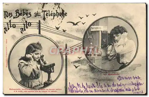 Cartes postales Fantaisie Telephone Nos bebes au telephone