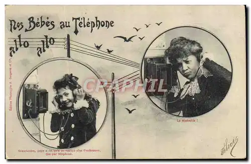 Cartes postales Fantaisie Telephone Nos bebes au telephone