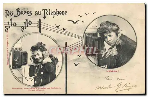 Cartes postales Fantaisie Telephone Nos bebes au telephone