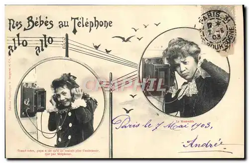 Cartes postales Fantaisie Telephone Nos bebes au telephone