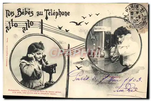 Cartes postales Fantaisie Telephone Nos bebes au telephone