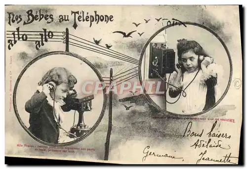 Cartes postales Fantaisie Telephone Nos bebes au telephone