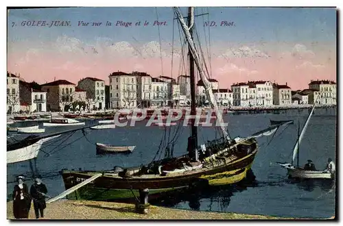 Cartes postales Bateau Golfe Juan Vue sur la plage et le port