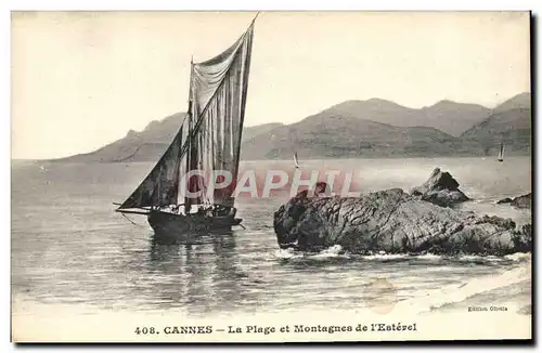 Cartes postales Bateau Cannes La plage et montagnes de l'Esterel