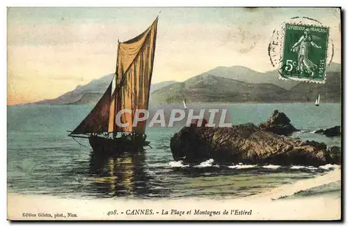 Cartes postales Bateau Cannes La plage et montagnes de l&#39Esterel