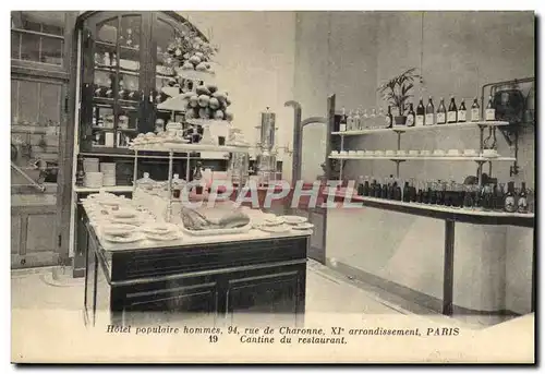 Cartes postales Hotel populaire Hommes rue de Charonne Paris 11eme Cantine du restaurant
