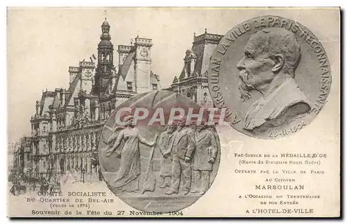 Cartes postales Comite socialiste du quartier Bel Air Souvenir de la fete du 27 novembre 1904 Medaille Marsoulan