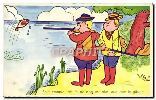 Ansichtskarte AK Fantaisie Humour Chasse Chasseur Poisson