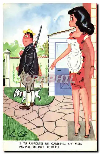 Cartes postales Fantaisie Humour Chasse Chasseur Chien