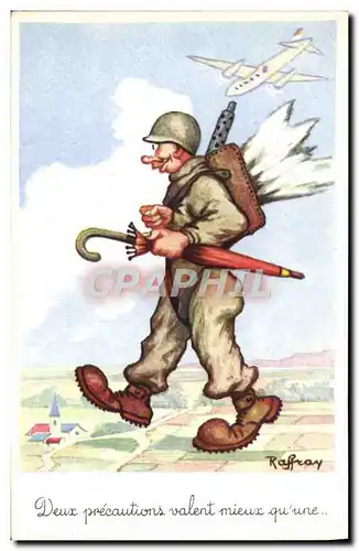 Cartes postales Fantaisie Humour Soldat militaria Avion